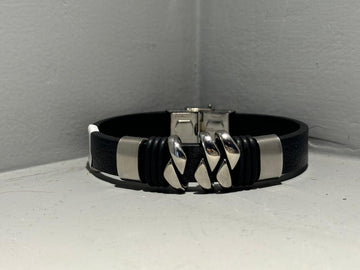 Men’s Leather and Stainless Steel Bracelet