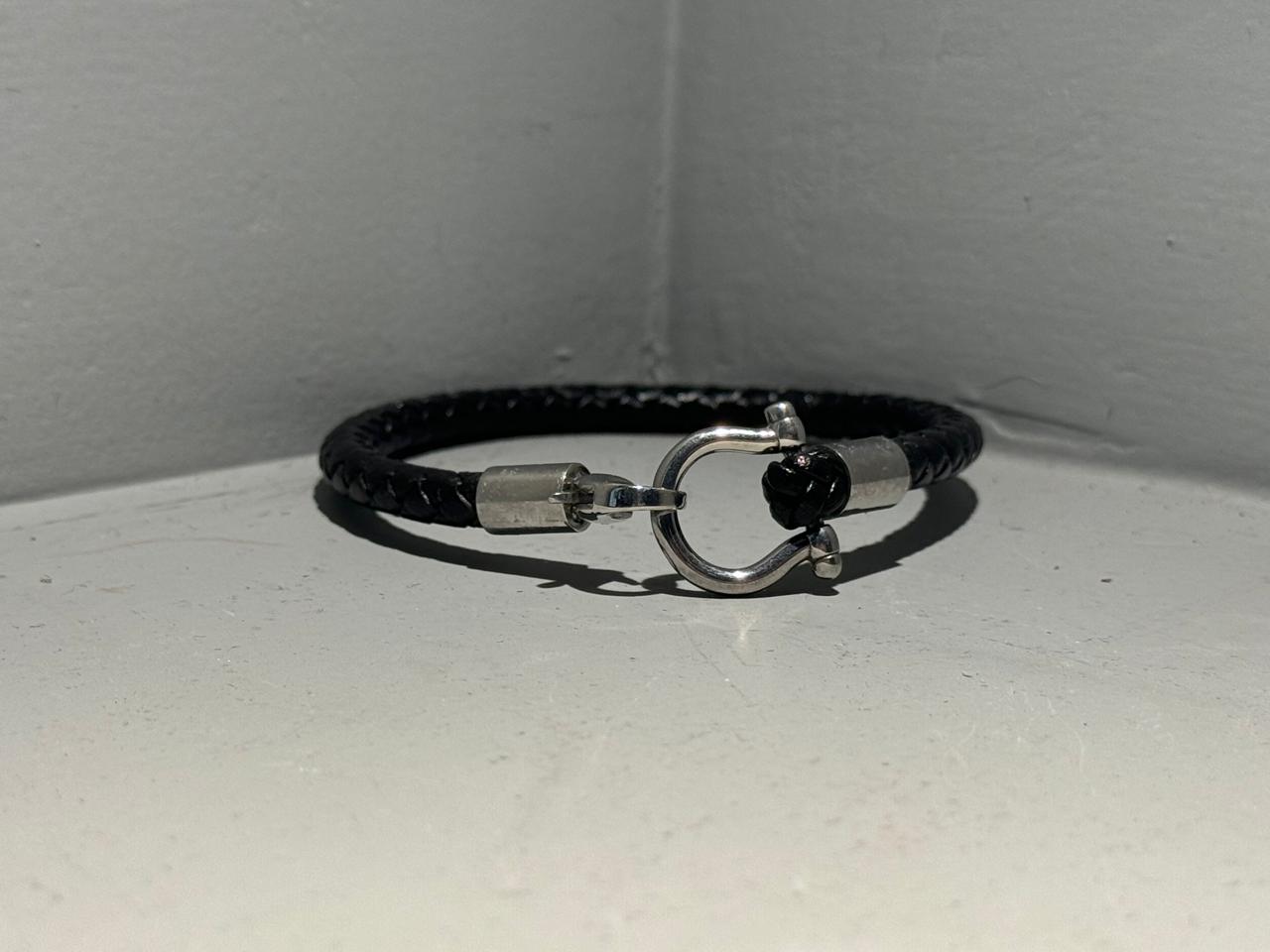 Men’s Leather and Stainless Steel Bracelet